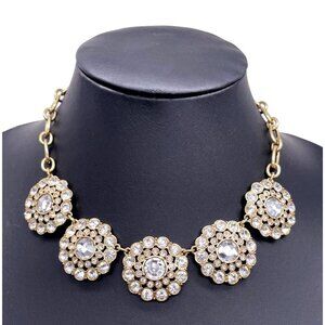 J .Crew Rhinestone Bib Necklace Medallion Links Gold Tone 18-21 Inches
